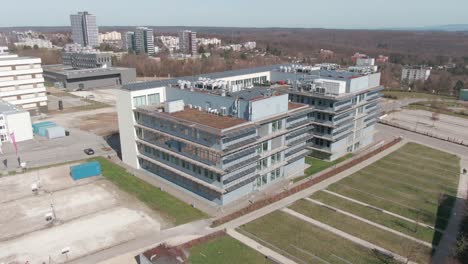 Aerial-Drone-shot-of-CureVac-AG-Company-Headquarter-in-Tuebingen-on-a-sunny-day