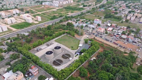 Aerial-View-Of-Waste-Water-Treatment-Plant-At-San-Luis-In-Santo-Domingo,-Dominican-Republic