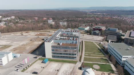 Aerial-of-CureVac-Headquarter-in-Tübingen,-Germany-on-a-sunny-day