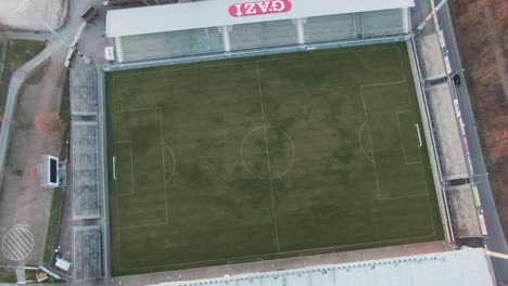 Aerial-drone-shot-of-the-famous-GAZI-Stadium-at-the-Waldau-in-Stuttgart,-Germany