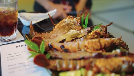 4k-Japanese-Spiny-Lobsters,-Ise-Ebi-Freshly-Cut-for-Grilling,-Fancy-Restaurant