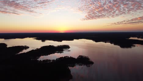Drone-footage-of-a-sunset-over-a-lake