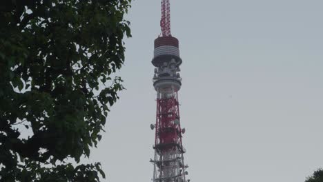 Die-Kamera-Bewegt-Sich-Seitwärts-Und-Enthüllt-Den-Weltberühmten-Tokyo-Tower-In-Tokio,-Japan