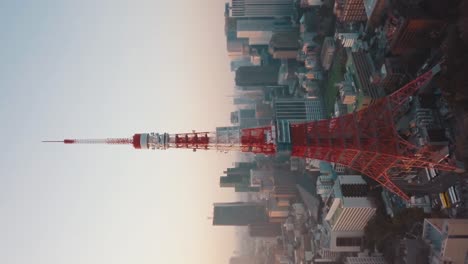 VERTICAL-Skyline-of-Tokyo,-Japan-during-sunset