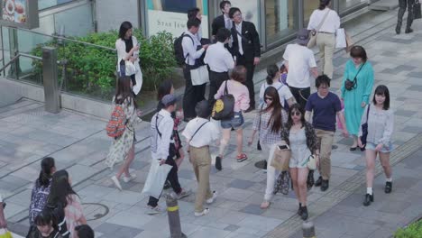 Handheld-slow-motion-shot-of-people-walking-in-crowded-Tokyo-street-in-daylight