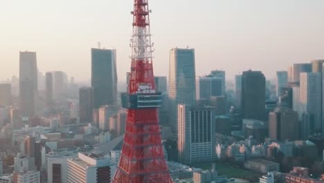 Aerial-above-the-Skyline-of-Tokyo-during-sunset