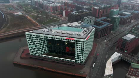 aerial-shot-of-the-headquarter-of-Der-Spiegel-a-famous-newspaper-in-Hamburg,-Germany