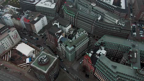 Drone-shot-of-the-streets-of-hamburg-on-a-cloudy-day