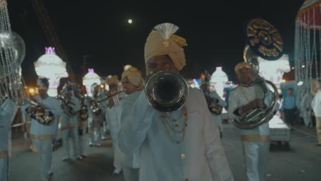 Indian-Musicians-at-a-traditional-Festival-in-India-at-night-with-many-colorful-lights-in-Rajasthan