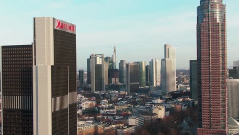 Skyline-of-the-german-city-of-Frankfurt-in-state-of-Hessen-during-golden-hour