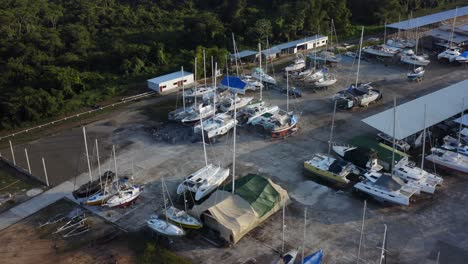 An-array-of-small-yachts-in-dry-dock-for-maintenance-and-service-work