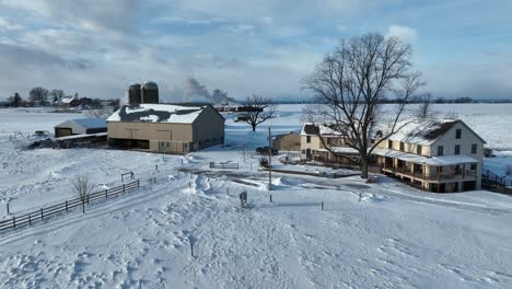 Aerial-rising-shot-of-an-Amish-farm-property