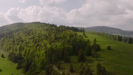 Aerial-of-a-forest-on-a-hill-in-Jura,-Switzerland