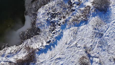 Aerial-View-Over-a-Frozen,-White-Landscape-In-Vacaresti-Delta,-Bucharest,-Romania