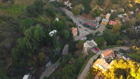 Flying-Over-the-Heart-of-Laurel-Canyon,-California,-Iconic-Los-Angeles-Neighborhood-Filled-with-History-As-Seen-by-Drone