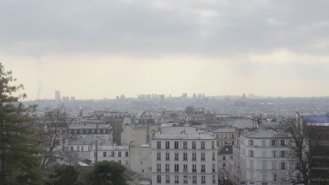 Static-urban-city-landscape-view-of-Paris-during-cloudy-day