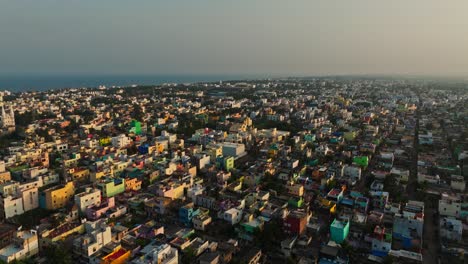 Profile-view-of-crowded-Chennai-city-with-skyscape-at-background-during-daytime-in-India