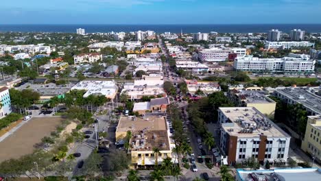 A-panning-drone-shot-of-downtown-Delray-Beach-Florida-along-Atlantic-Avenue