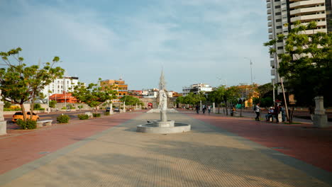 Walking-through-the-main-boulevard-in-Cartagena-de-las-Indias,-Colombia,-South-America
