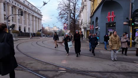 Überqueren-Eines-Zebrastreifens-Auf-Dem-Vitosha-Boulevard-Mit-Einer-Gruppe-Von-Menschen