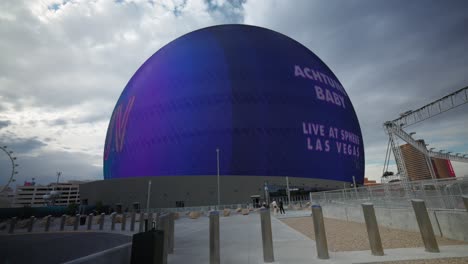 Sphere-Las-Vegas-in-daytime-advertising-a-concert-on-LED-exterior-screen
