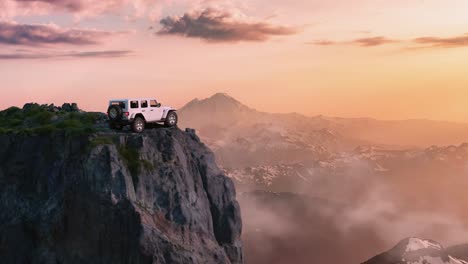Jeep-En-El-Pico-De-La-Montaña-Y-El-Acantilado