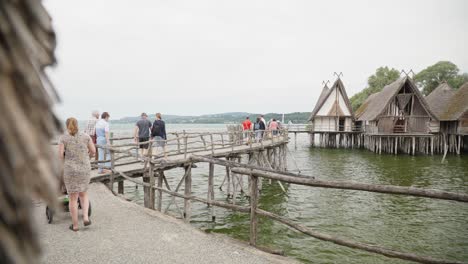 Tourists-Visit-Pfahlbau-Museum-Bodensee-on-Lake-Constance-in-Friedrichshafen,-Germany