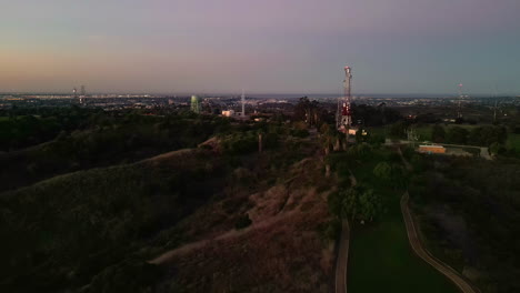 Aerial-shot-from-the-outskirts-of-the-city-of-Los-Angeles-at-the-Kenneth-Hahn-viewpoint