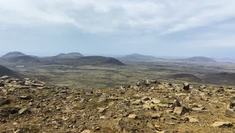 Solidified-Lava-trekking-trail-in-Iceland,-view-from-mountain-top