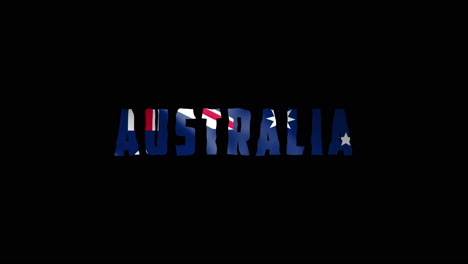 Australia-country-wiggle-text-animation-lettering-with-her-waving-flag-blend-in-as-a-texture---Black-Background-Chroma-key-loopable-video