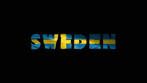 Schwedenland-Wackelt-Mit-Textanimationsschriftzügen-Und-Ihrer-Wehenden-Flagge-Als-Textur-–-Schwarzer-Hintergrund,-Chroma-Key-Loop-Video