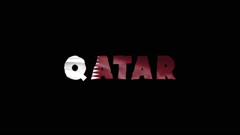 Katar-Land-Wackelt-Mit-Textanimationsschriftzügen-Und-Ihrer-Wehenden-Flagge-Als-Textur-–-Schwarzer-Bildschirmhintergrund,-Wiederholbares-Video