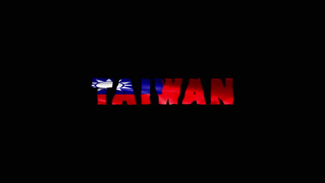 Taiwan-country-wiggle-text-animation-lettering-with-her-waving-flag-blend-in-as-a-texture---Black-Screen-Background-Chroma-key-loopable-video