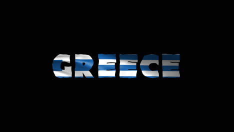 Griechenland-Land-Wackelt-Mit-Textanimationsschriftzügen-Und-Ihrer-Wehenden-Flagge-Als-Textur-–-Schwarzer-Hintergrund,-Chroma-Key-Loop-Video