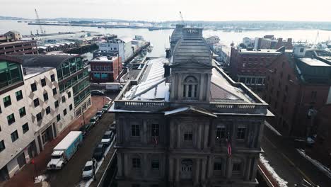 Aerial-view-of-Custom-House-building-with-Casco-Bay-in-the-background