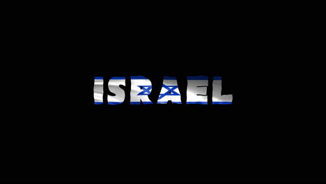 Israel-Land-Wackelt-Mit-Textanimationsschriftzügen-Und-Ihrer-Wehenden-Flagge-Als-Textur-–-Schwarzer-Bildschirmhintergrund,-Wiederholbares-Video