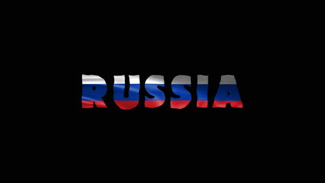 Russland-Land-Wackelt-Mit-Textanimationsschriftzügen-Und-Ihrer-Wehenden-Flagge-Als-Textur-–-Schwarzer-Bildschirmhintergrund,-Wiederholbares-Video