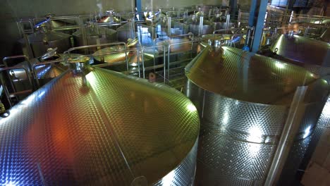Stainless-Steel-Tanks-At-The-Winery-Processing-Room---Winemaking-Process