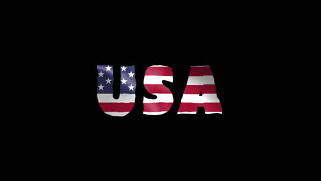 USA-Land-Wackelt-Mit-Textanimationsschriftzügen-Und-Ihrer-Wehenden-Flagge-Als-Textur-–-Schwarzer-Hintergrund,-Chroma-Key-Loop-Video