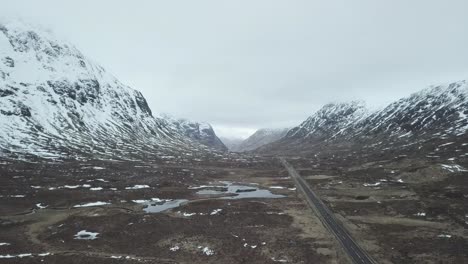 Snowy-Scottish-Highlands-with-car-on-road