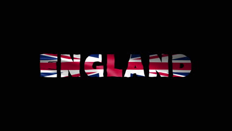 England-Land-Wackelt-Mit-Textanimationsschriftzügen-Und-Ihrer-Wehenden-Flagge,-Die-Sich-Als-Textur-Einfügen-–-Wiederholbares-Video-Mit-Schwarzem-Bildschirmhintergrund