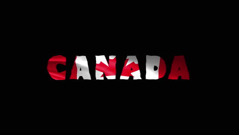 Kanadisches-Land-Wackelt-Mit-Textanimationsschriftzügen-Und-Ihrer-Wehenden-Flagge,-Die-Sich-Als-Textur-Einfügt-–-Wiederholbares-Video-Mit-Schwarzem-Bildschirmhintergrund