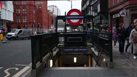 Up-the-stairs-from-Chancery-Lane-Station,-London,-United-Kingdom