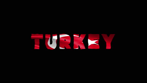 Turkey-country-wiggle-text-animation-lettering-with-her-waving-flag-blend-in-as-a-texture---Black-Screen-Background-loopable-video