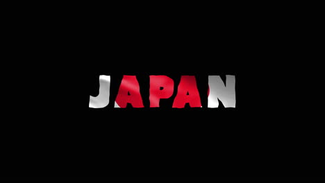 Japan-Country-Wackeltext-Animationsschriftzug-Mit-Ihrer-Wehenden-Flagge-Fügt-Sich-Als-Textur-Ein-–-Schwarzes-Hintergrund-Chroma-Key-Loop-Video