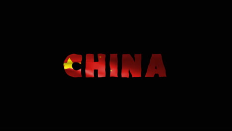 China-Country-Wackeltext-Animationsschriftzug-Mit-Ihrer-Wehenden-Flagge-Fügt-Sich-Als-Textur-Ein-–-Schwarzes-Hintergrund-Chroma-Key-Loop-Video