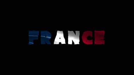 Frankreich-Land-Wackelt-Mit-Textanimationsschriftzügen-Und-Ihrer-Wehenden-Flagge-Als-Textur-–-Schwarzer-Hintergrund,-Chroma-Key-Loop-Video
