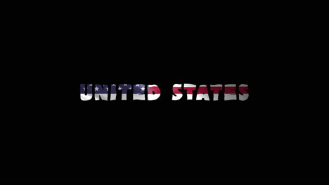 Das-Land-Der-Vereinigten-Staaten-Wackelt-Mit-Textanimationsschriftzügen-Und-Ihrer-Wehenden-Flagge-Als-Textur-–-Schwarzer-Hintergrund,-Chroma-Key-Loop-Video