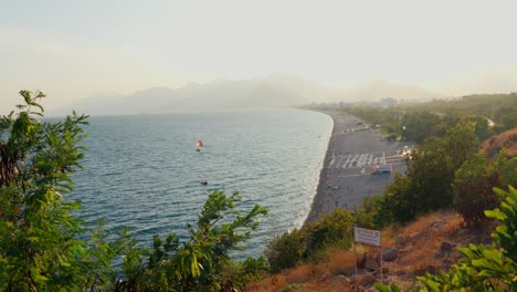 Stunning-4K-video-of-sandy-beach-in-the-coastline-of-Antalya,-Turkey