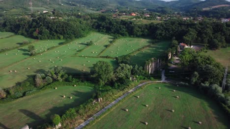 Drone-flying-over-ancient-ruins-of-Roman-aqueduct-Ponte-Lupo,-Lazio,-Italy
